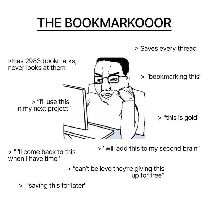 Meme about saving bookmarks and never reading them